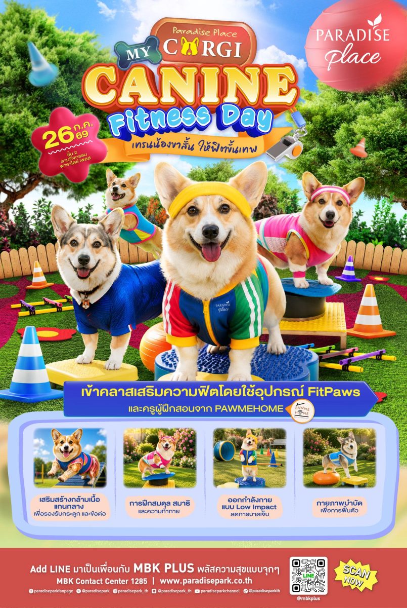 พาราไดซ์ เพลส ชวนแก๊งคอร์กี้ขาสั้นเข้าคลาสอัปความฟิต ในงาน "My Corgi Canine Fitness Day"