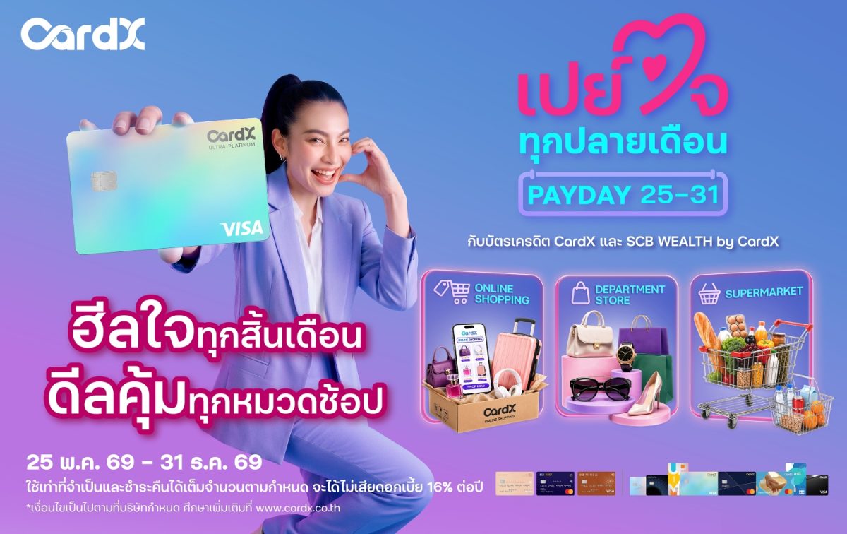 CardX จับอินไซต์ปลายเดือน ยอดใช้จ่ายพุ่งหมวดจำเป็นและออนไลน์ ส่งแคมเปญ "PAYDAY ฮีลใจทุกปลายเดือน" ช่วยมนุษย์เงินเดือนรับมือค่าครองชีพ คืนความคุ้มค่ายาวถึงสิ้นปี