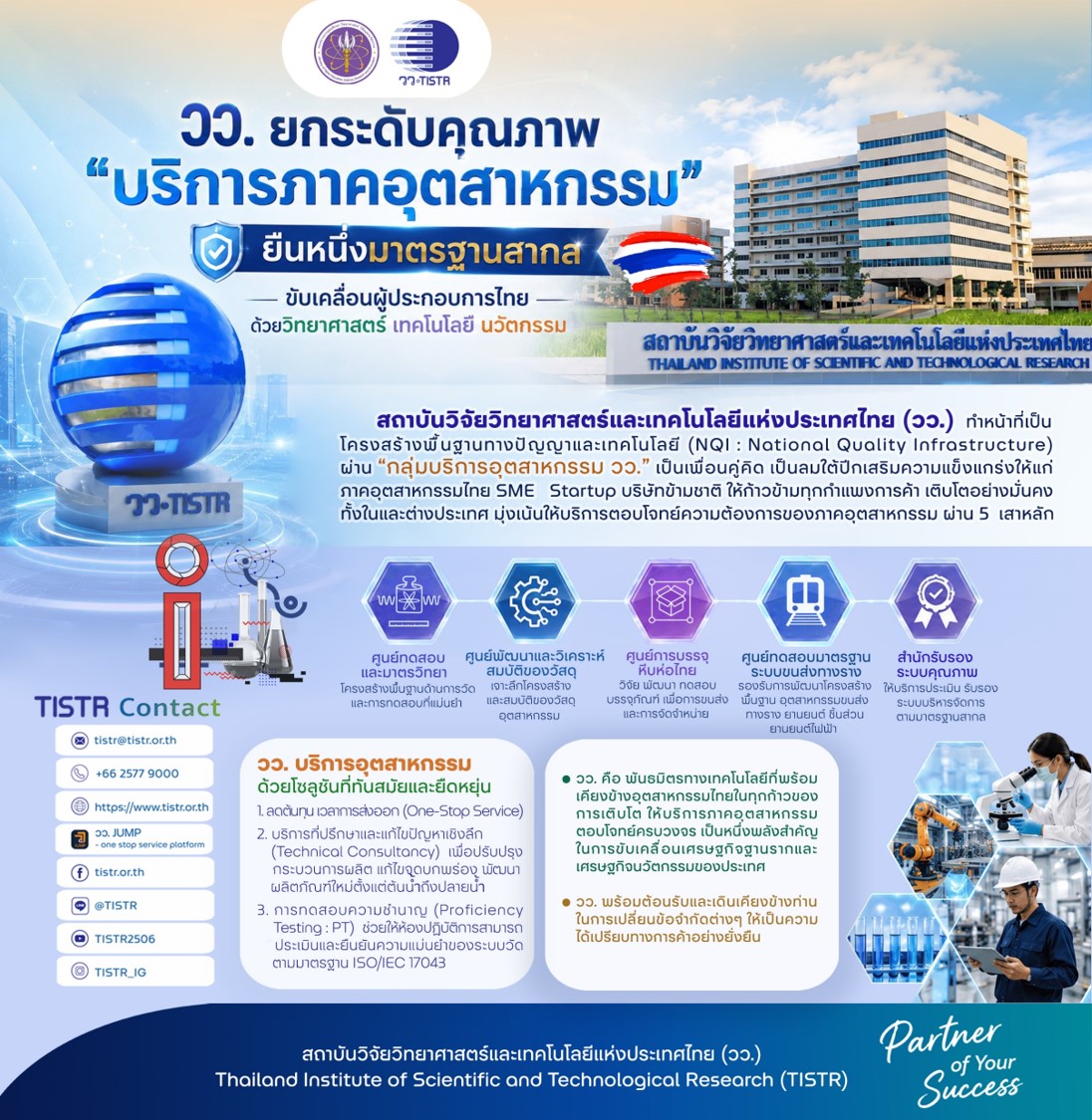 วว. ยกระดับคุณภาพ "บริการภาคอุตสาหกรรม" ยืนหนึ่งมาตรฐานสากล ขับเคลื่อนผู้ประกอบการไทย ด้วยวิทยาศาสตร์ เทคโนโลยี นวัตกรรม