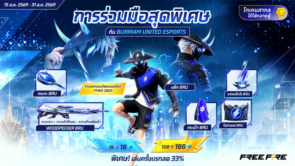 Garena Free Fire จับมือ Buriram United Esports ถ่ายทอดจิตวิญญาณแชมป์โลกสู่สมรภูมิเดือด ผ่านชุดไอเทมสุดเอกซ์คลูซิฟ