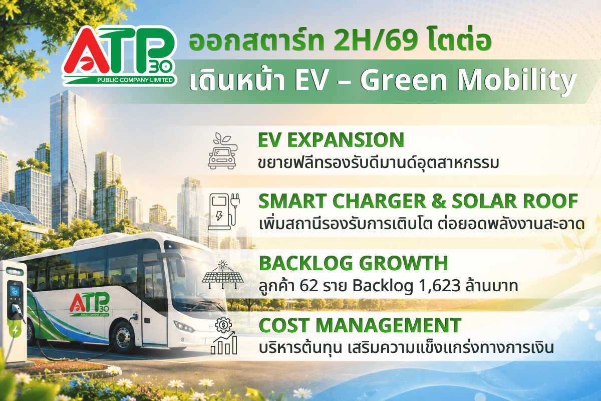 ATP30 เร่งเครื่องลงทุน Green Mobility งบ 1H/69 รายได้ 401.85 ลบ. กำไรสุทธิ 17.26 ลบ.