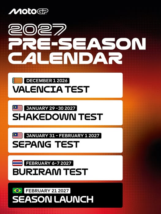 MotoGP เปิดปฏิทินพรีซีซั่น 2027 อย่างเป็นทางการ! ไทยเปิดสนามแรกของปี พร้อมจัด "Buriram Test" ก่อนประเดิมศักราช "New Era" รถแข่ง 850 ซีซี
