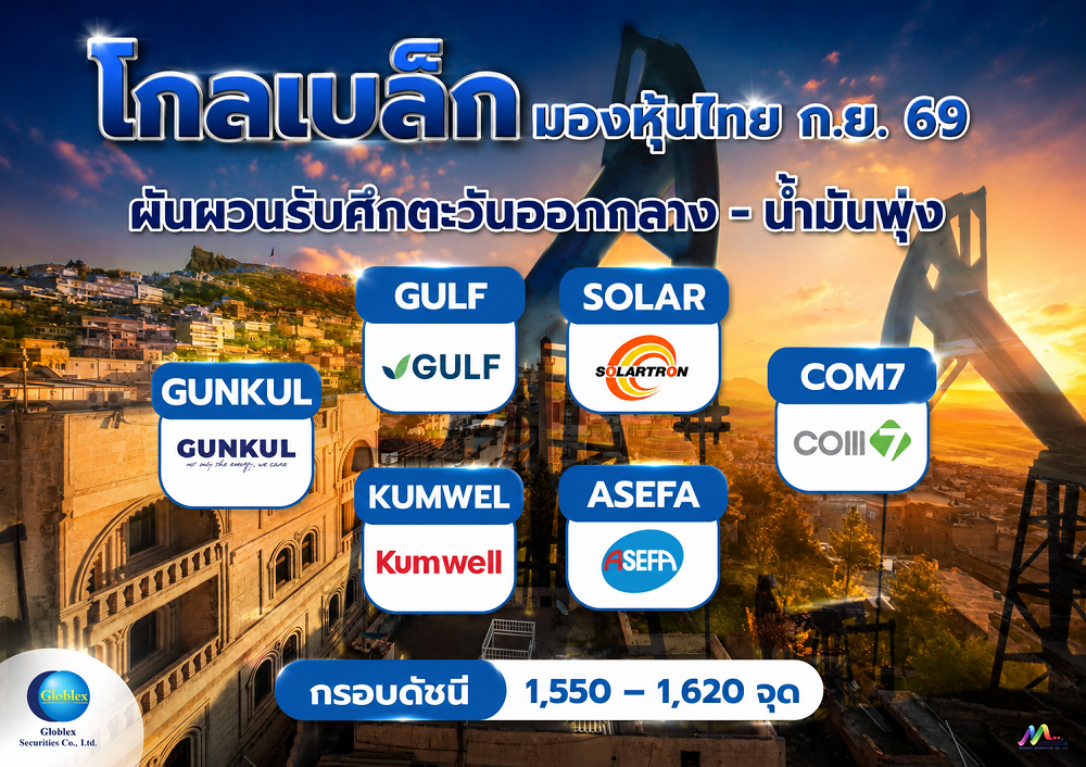 "โกลเบล็ก" มองหุ้นไทย ก.ย. 69 ผันผวนรับศึกตะวันออกกลาง-น้ำมันพุ่งแนะเก็บ 6 หุ้นเด่นรับเทรนด์ Solar Roof