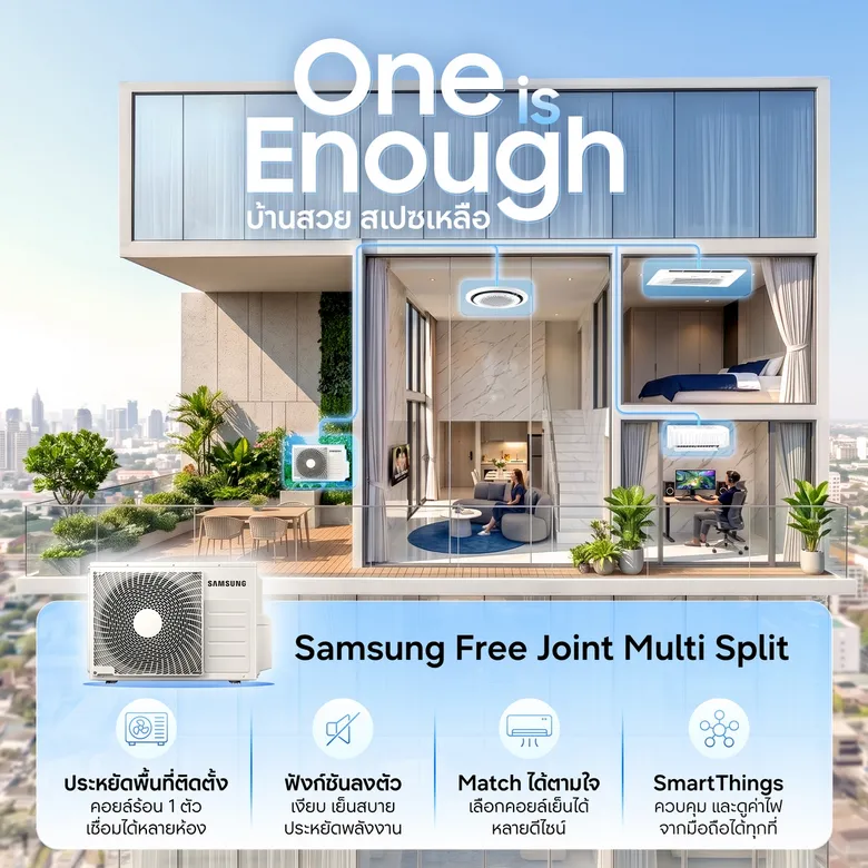 ซัมซุง ดันคอยล์ร้อนระบบ Multi ใหม่ (Free Joint Multi Split) ผ่านแนวคิด "One is Enough บ้านสวย สเปซเหลือ"