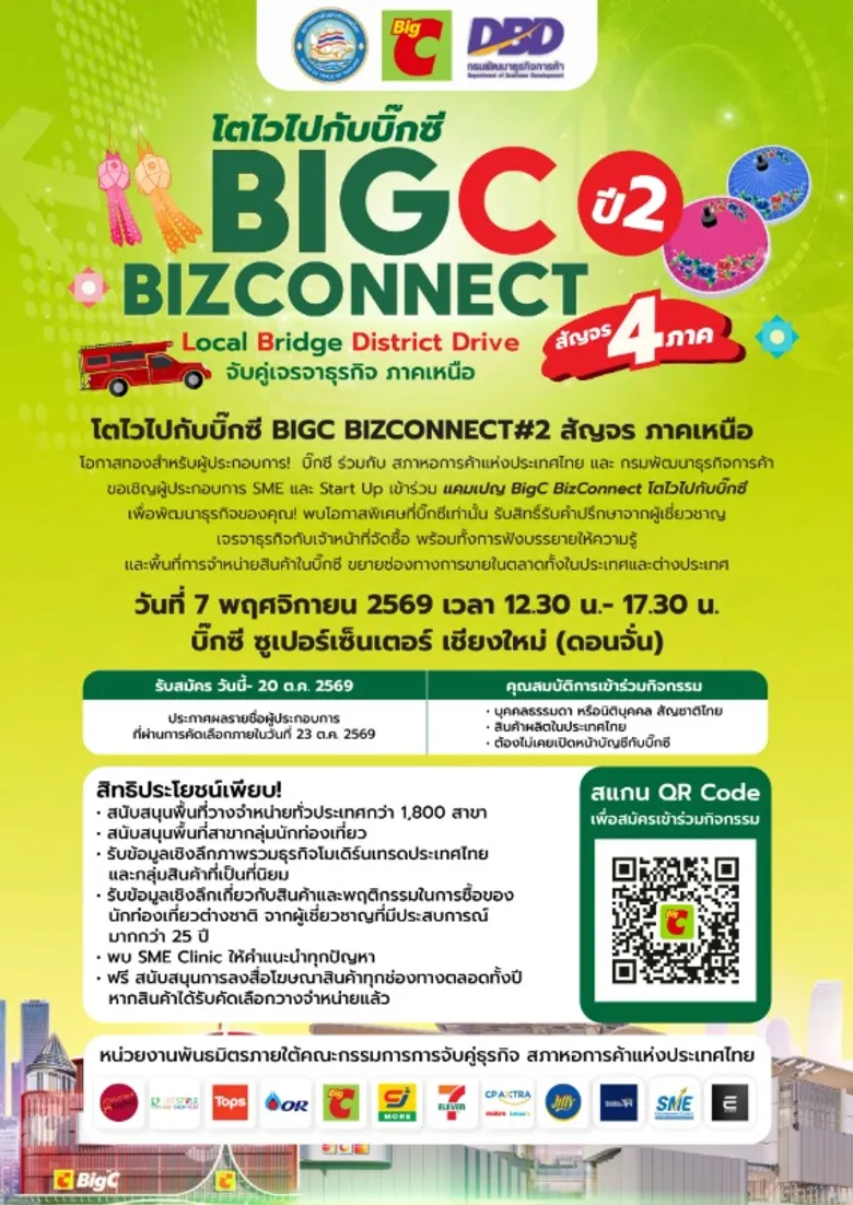 บิ๊กซี ผนึกกำลังสภาหอการค้าไทย-กรมพัฒนาธุรกิจการค้า เดินหน้า Big C BizConnect ครั้งที่ 2 สัญจร 4 ภาค เปิดโอกาส SMEs ไทยเชื่อมต่อ Modern Trade พร้อมยกระดับสินค้าท้องถิ่นสู่ตลาดสากล