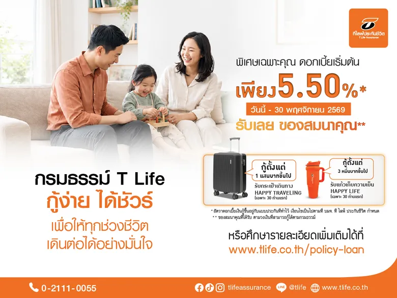 ที ไลฟ์ ประกันชีวิต ช่วยผู้ปกครองรับมือช่วงเปิดเทอม สานต่อแคมเปญ "กรมธรรม์ T Life กู้ง่าย ได้ชัวร์"