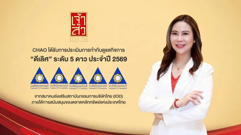 CHAO คว้า CGR ในเกณฑ์ "ดีเลิศ" ระดับ 5 ดาว ประจำปี 2569 ตอกย้ำจุดยืนการดำเนินธุรกิจตามหลักธรรมาภิบาล มุ่งสู่การเติบโตอย่างยั่งยืน
