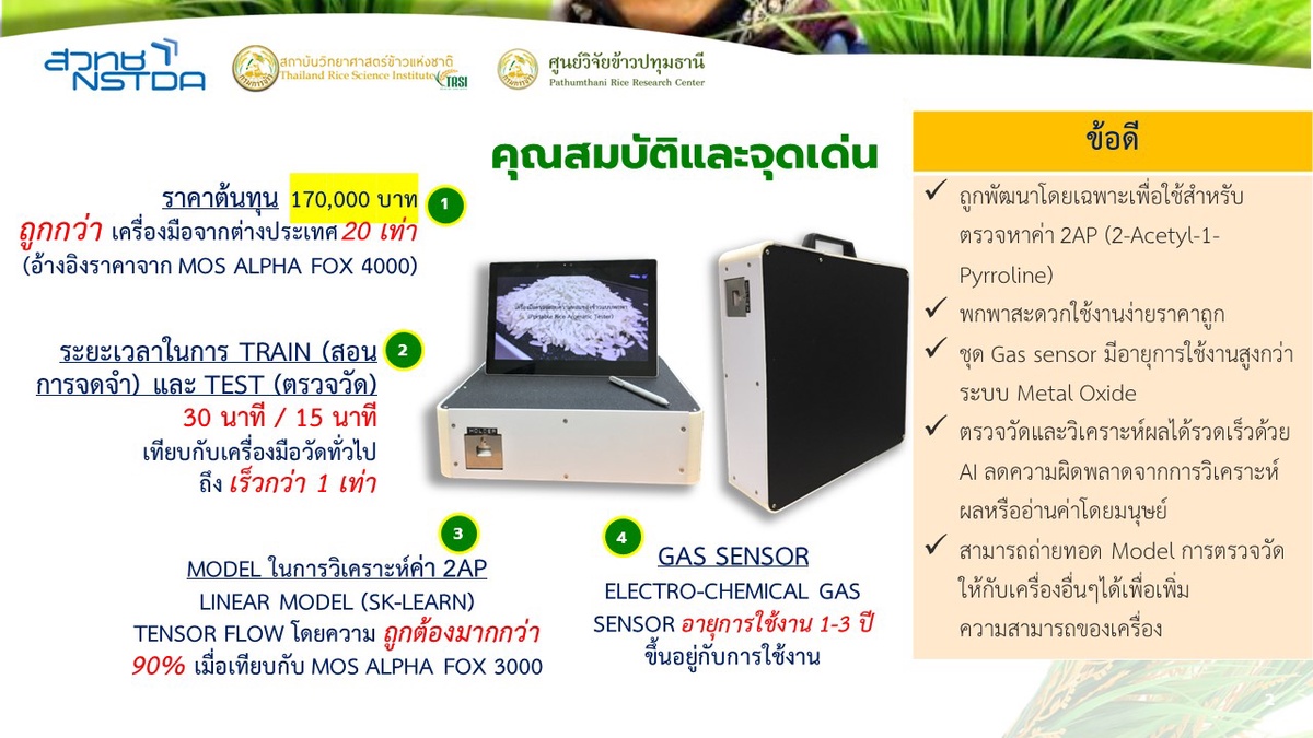 วช. ยกรางวัลผลงานประดิษฐ์คิดค้นระดับดีมาก ให้ หอมข้าว อุปกรณ์ตรวจสอบความหอมในข้าวหอมมะลิ แบบพกพา