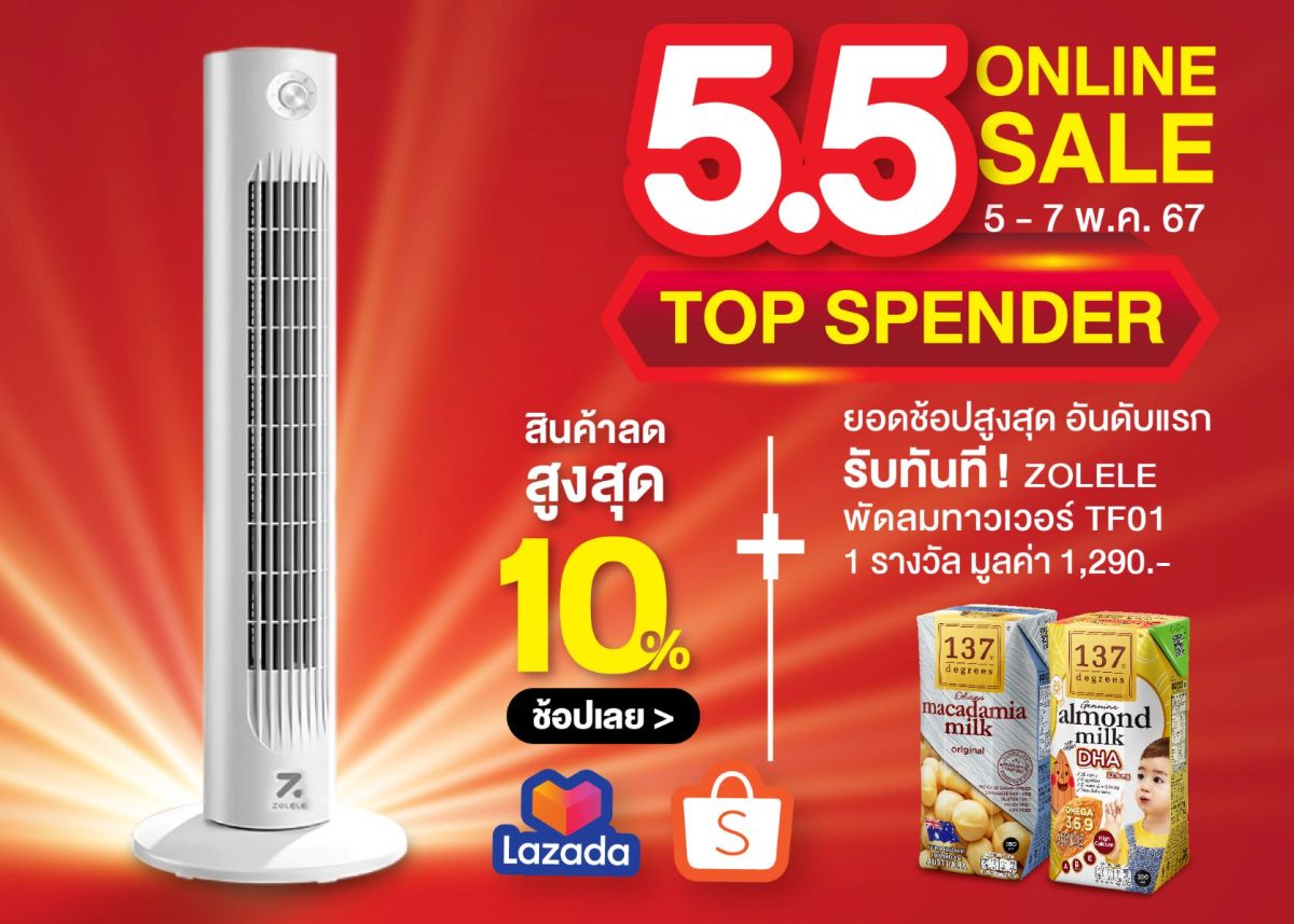 137ดีกรี(R) จัดโปรโมชันพิเศษ 5.5 Online Sale Top Spender