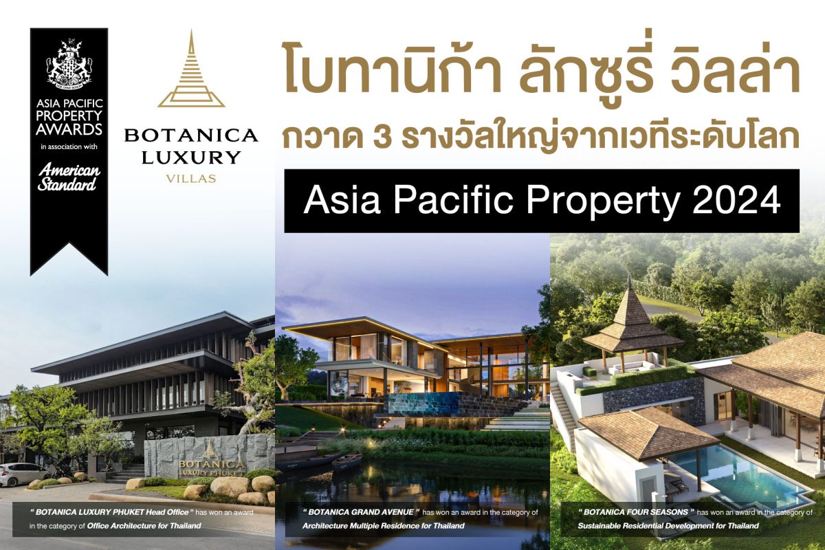 อสังหาฯ ภูเก็ต ปังไม่หยุด! โบทานิก้า ลักซูรี่ วิลล่า สร้างชื่อเวทีระดับโลก กวาด 3 รางวัลใหญ่จากงาน Asia Pacific Property Awards 2024