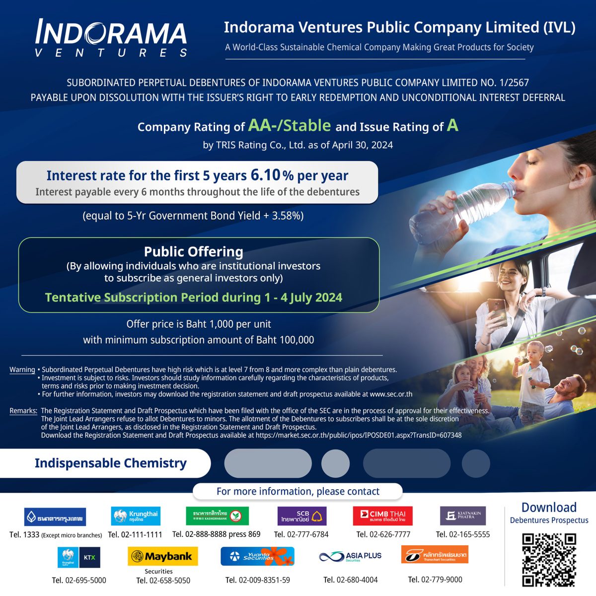 Indorama Ventures sets 5-year annual coupon for A rated perpetual bonds at 6.10%