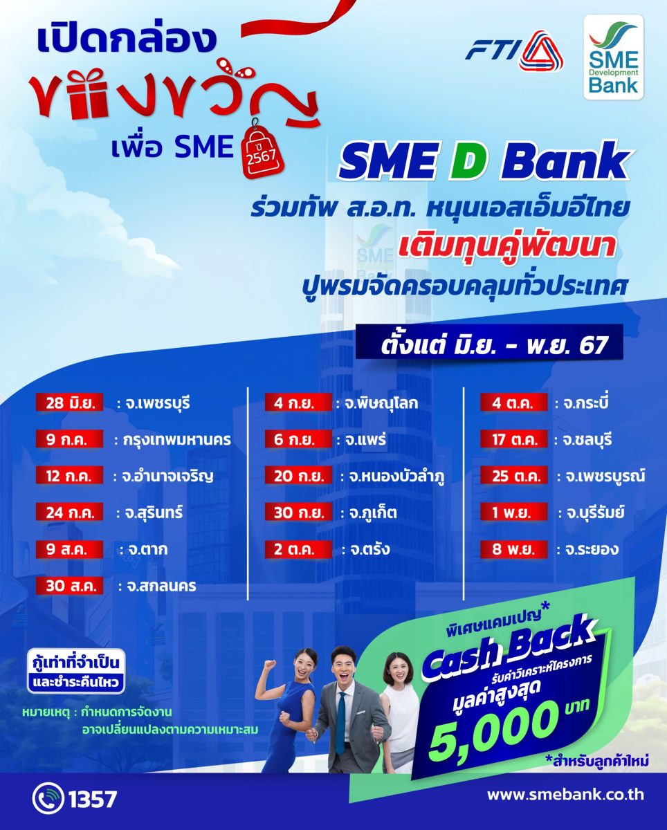 SME D Bank ผนึก ส.อ.ท. ยกทัพสินเชื่อ 20,000 ลบ. คู่บริการเสริมแกร่งธุรกิจ ฟรี! แถม Cash Back สูงสุด 5,000 บ. เสิร์ฟทั่วไทยในงาน 'เปิดกล่องของขวัญเพื่อ SME'