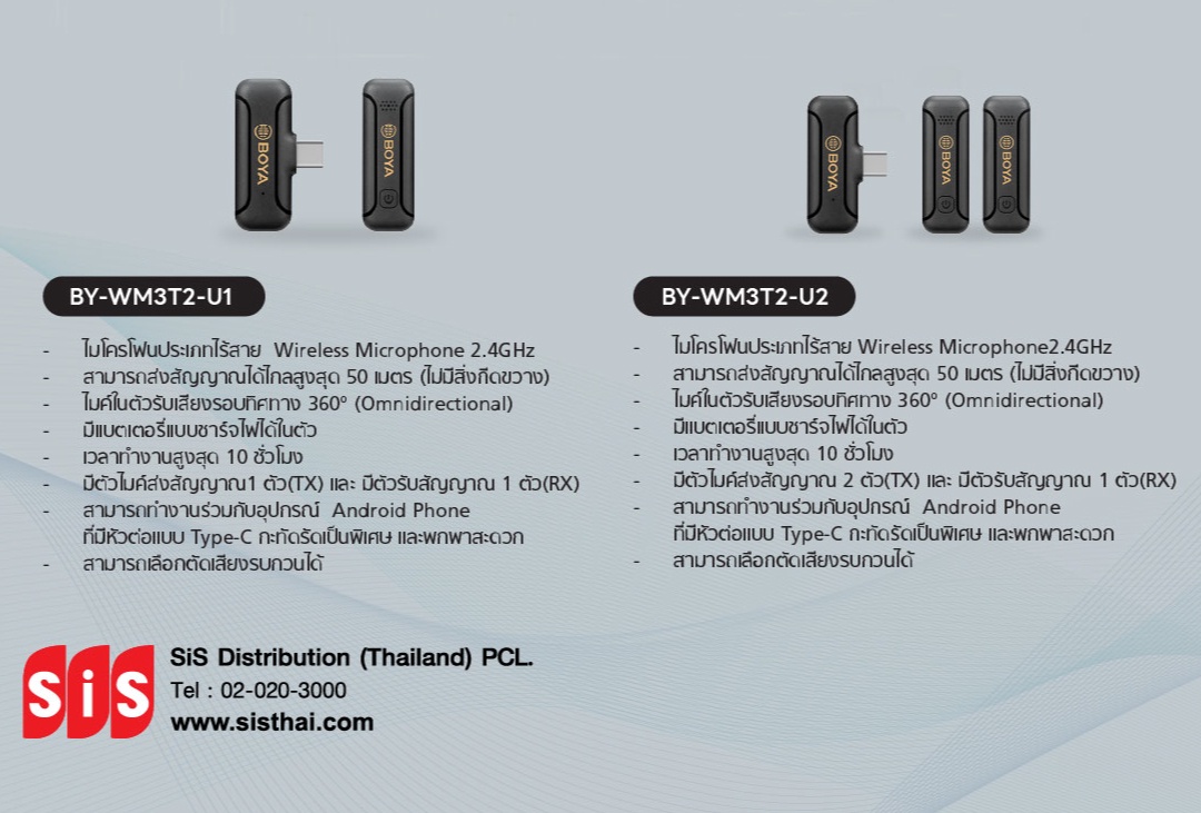 บมจ. เอสไอเอส ดิสทริบิวชั่น (ประเทศไทย) แนะนำ BOYA WM3T2-U1 U2 ไมค์ไร้สาย ขนาดกะทัดรัด ราคาสบายกระเป๋า สายไลฟ์สดต้องมี !!