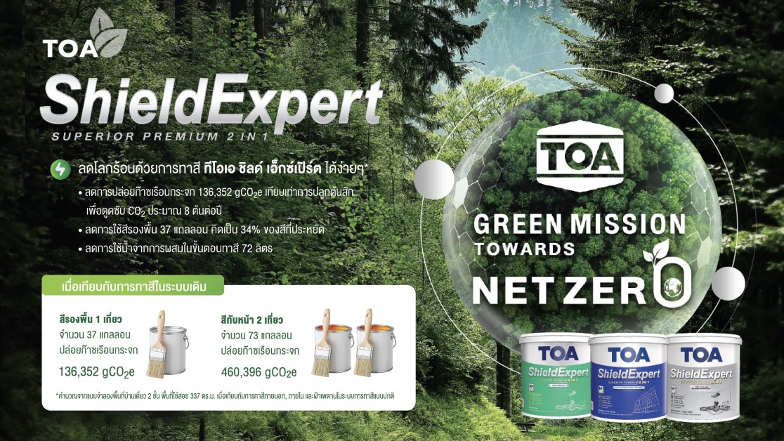 TOA ผนึก Green Partner ร่วมวิจัยพัฒนาและส่งต่อ นวัตกรรมสีรักษ์โลก 'TOA Shield Expert' ถึงมือผู้บริโภคทั่วประเทศ เพื่อสร้างสังคมคาร์บอนต่ำอย่างยั่งยืน