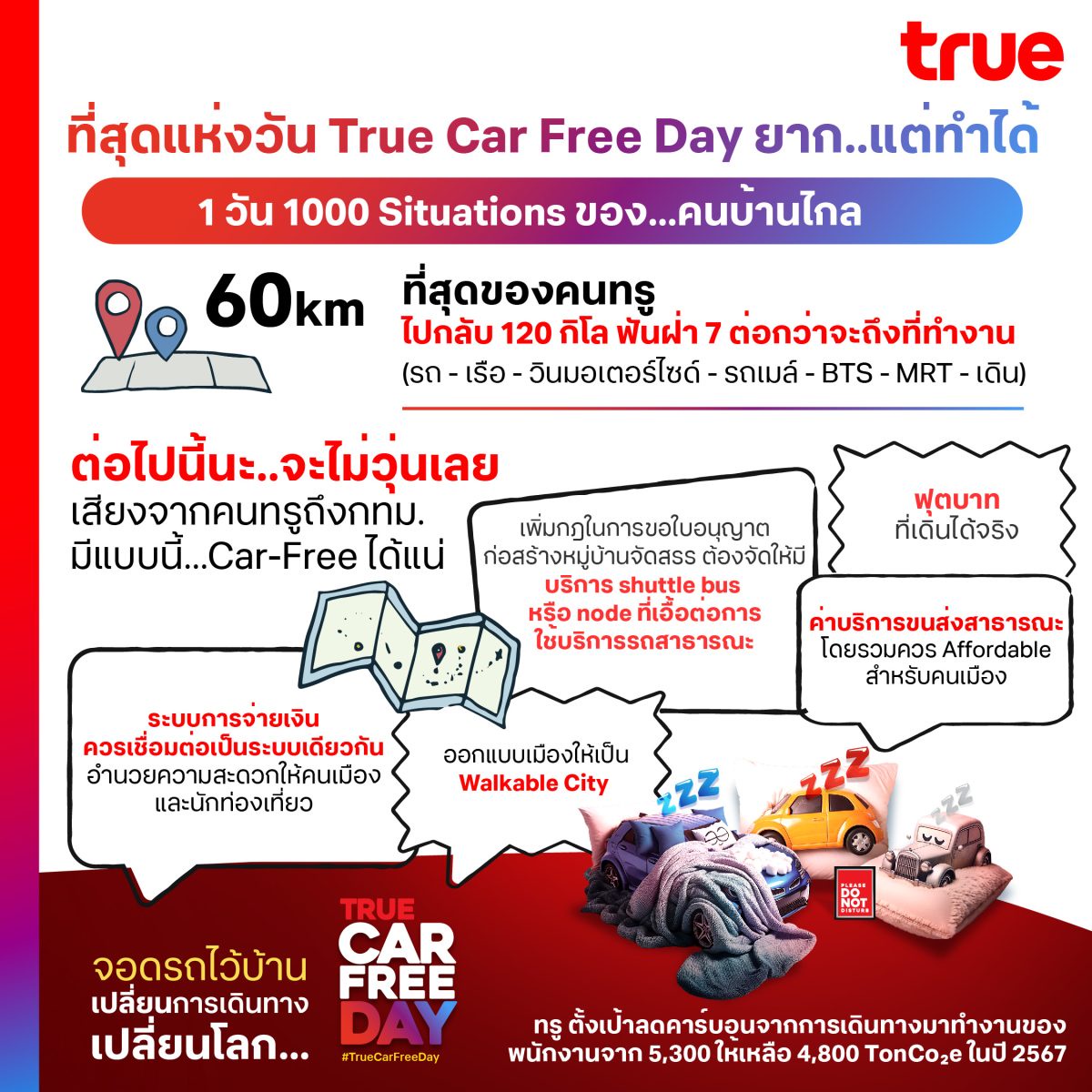 ลาพักรถ จอดรถไว้บ้าน.ยาก! แต่ใช่ว่าทำไม่ได้ คนทรู ปักวันปลอดรถโลก (Car Free Day) เปลี่ยนการเดินทาง เปลี่ยนโลก ลดดีกรีโลกเดือด