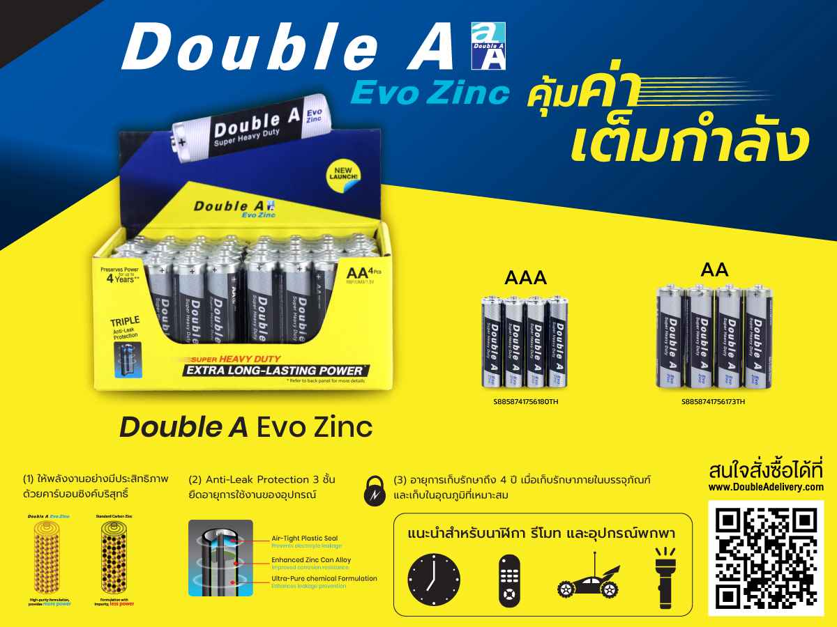 ดั๊บเบิ้ล เอ เปิดตัวสินค้าใหม่ Double A Evo Zinc คุ้มค่า เต็มพลัง