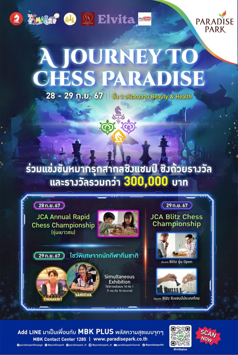 พาราไดซ์ พาร์ค ระเบิดความมันส์กับการแข่งขันหมากรุกสากล A JOURNEY TO CHESS PARADISE พบกับความสนุกกับการช่วงชิงความเป็นที่ 1 อย่าพลาด! 28-29 ก.ย.