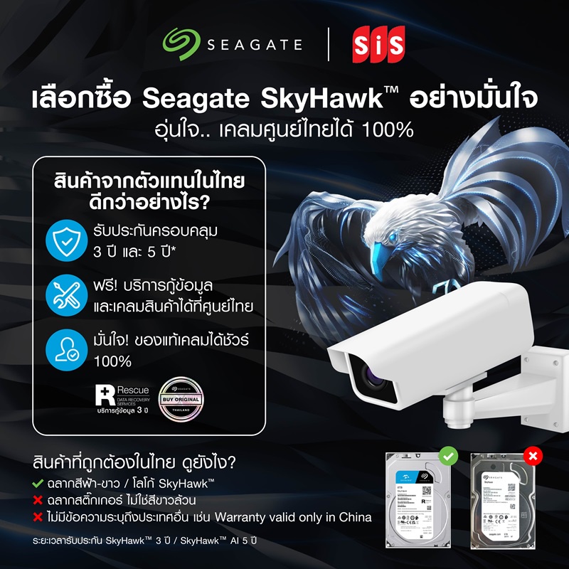 เลือกซื้อ Seagate SkyHawk จากตัวแทนจำหน่ายในไทย อุ่นใจ.เคลมศูนย์ไทยได้ 100%