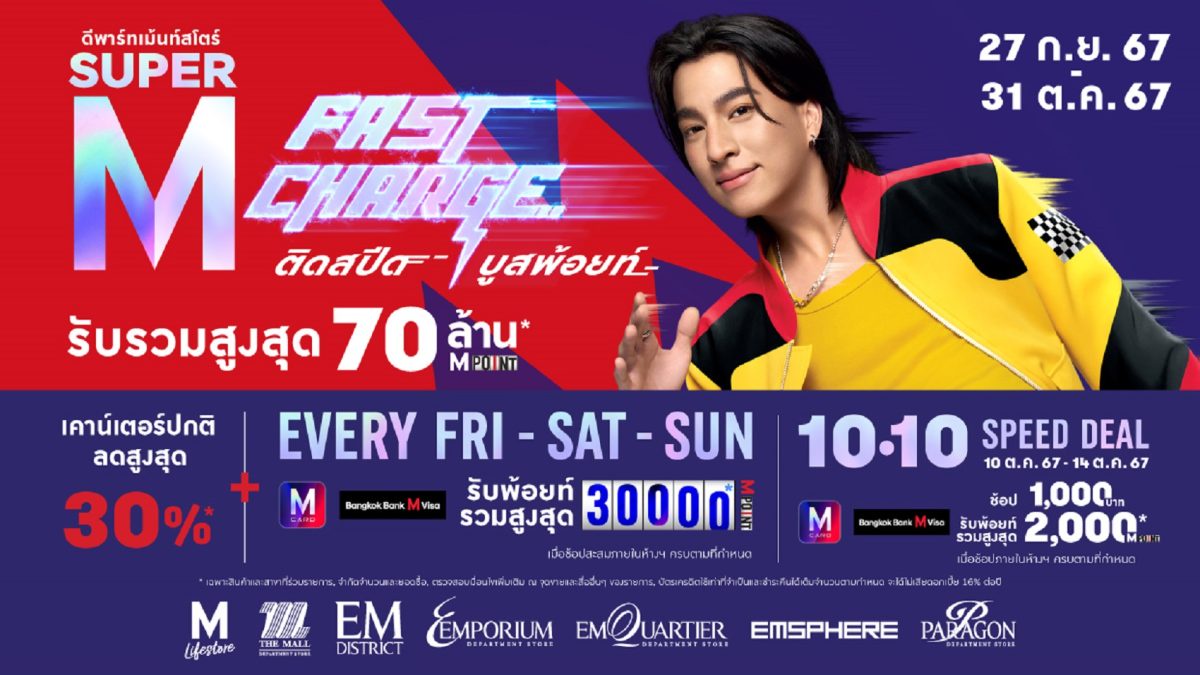 เดอะมอลล์ กรุ๊ป ร่วมกับ ธนาคารกรุงเทพ ชวนช้อป รับพ้อยท์รวมสูงสุด 70 ล้าน M Point กับแคมเปญ SUPER M FAST CHARGE ติดสปีด บูสพ้อยท์