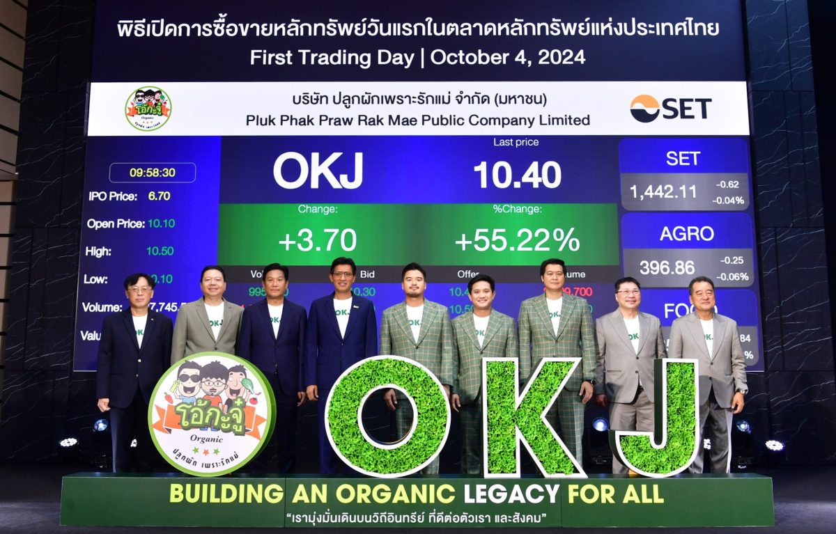 โชว์ฟอร์มสวย OKJ เปิดเทรดวันแรก 10.10 บาท พุ่ง 50.75%