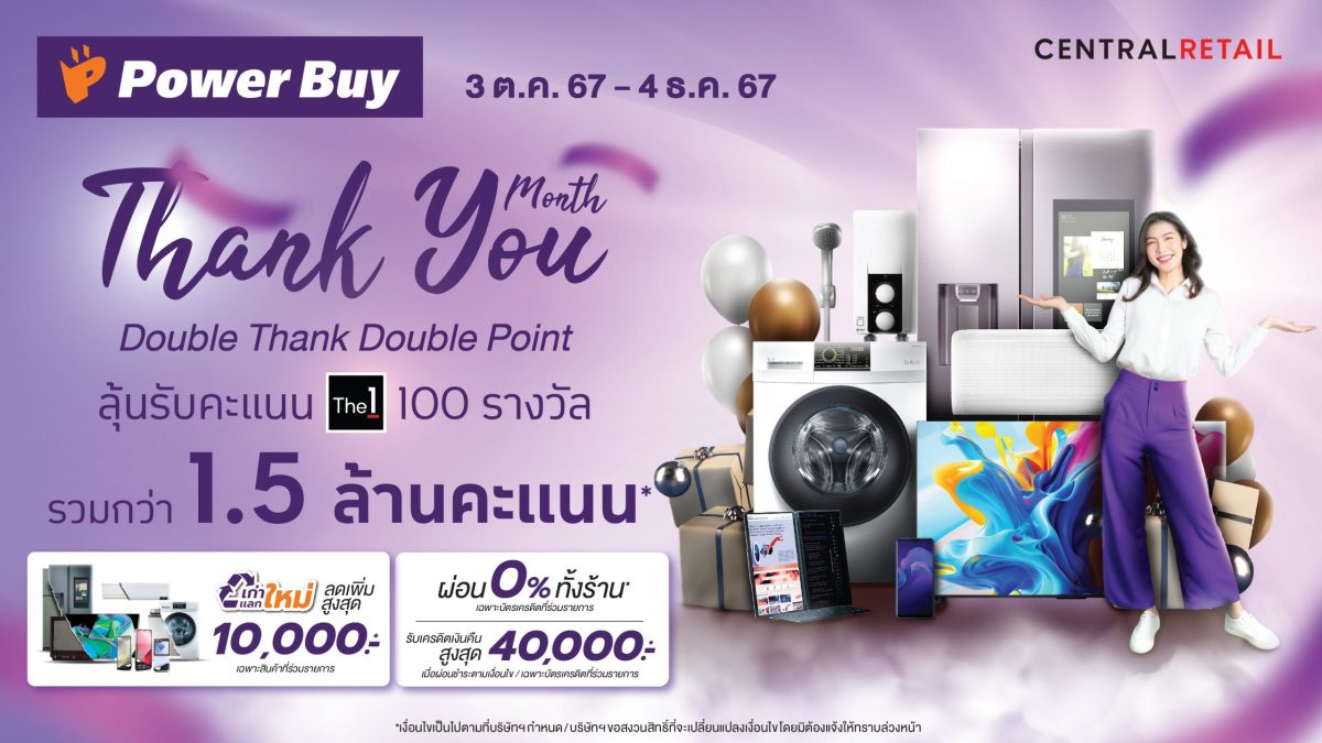 เพาเวอร์บาย ในเครือเซ็นทรัล รีเทล จัดแคมเปญ Thank You Month มอบคะแนน The1 รวม 1.5 ล้านคะแนน เป็นของขวัญแก่ลูกค้าคนสำคัญ