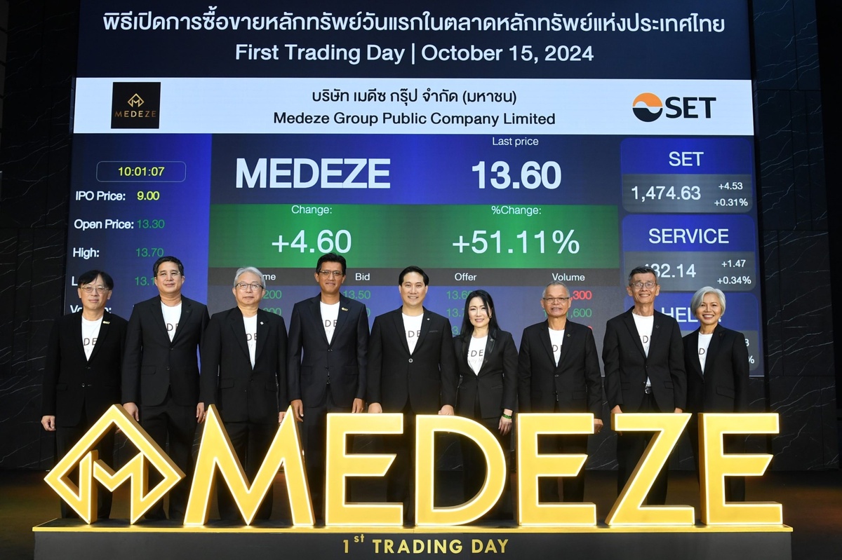 MEDEZE เข้าเทรดวันแรก 13.30 บาท เหนือจอง 47.78%