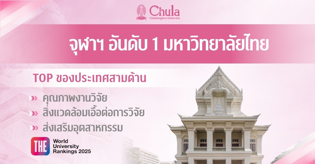 จุฬาฯ อันดับ 1 มหาวิทยาลัยไทย Top ของประเทศ 3 ด้าน จากการจัดอันดับโดย THE WUR 2025 ครอง Triple Champions อันดับ 1 มหาวิทยาลัยไทย