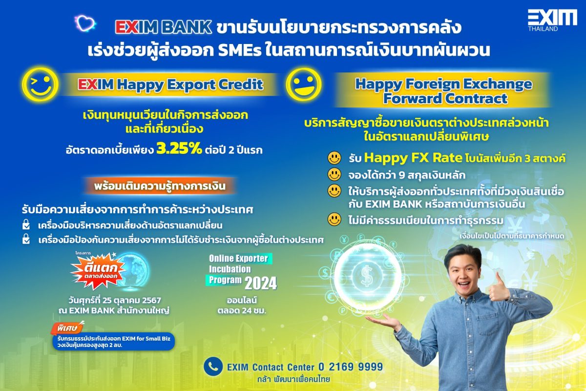 EXIM Thailand Responds to Ministry of Finance's Policy to Assist SME Exporters amid Baht Fluctuations