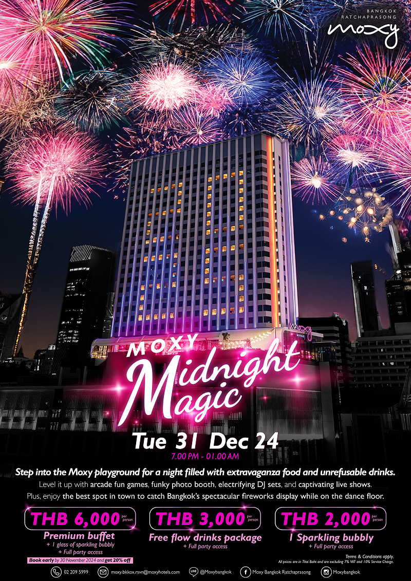 Ring in the New Year at Moxy Bangkok Ratchaprasong: Fireworks, Premium Buffet, and One of Bangkok's Best Countdown