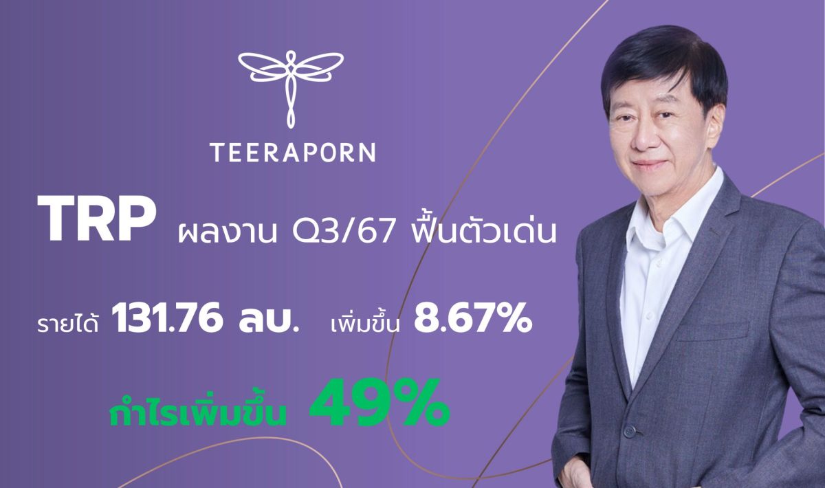 TRP กลับสู่เส้นทางเติบโต Q3/67 อวดกำไรทะยาน 49% ลูกค้าแห่ใช้บริการแน่น มั่นใจผลงาน Q4 ฟอร์มเด่นต่อเนื่อง