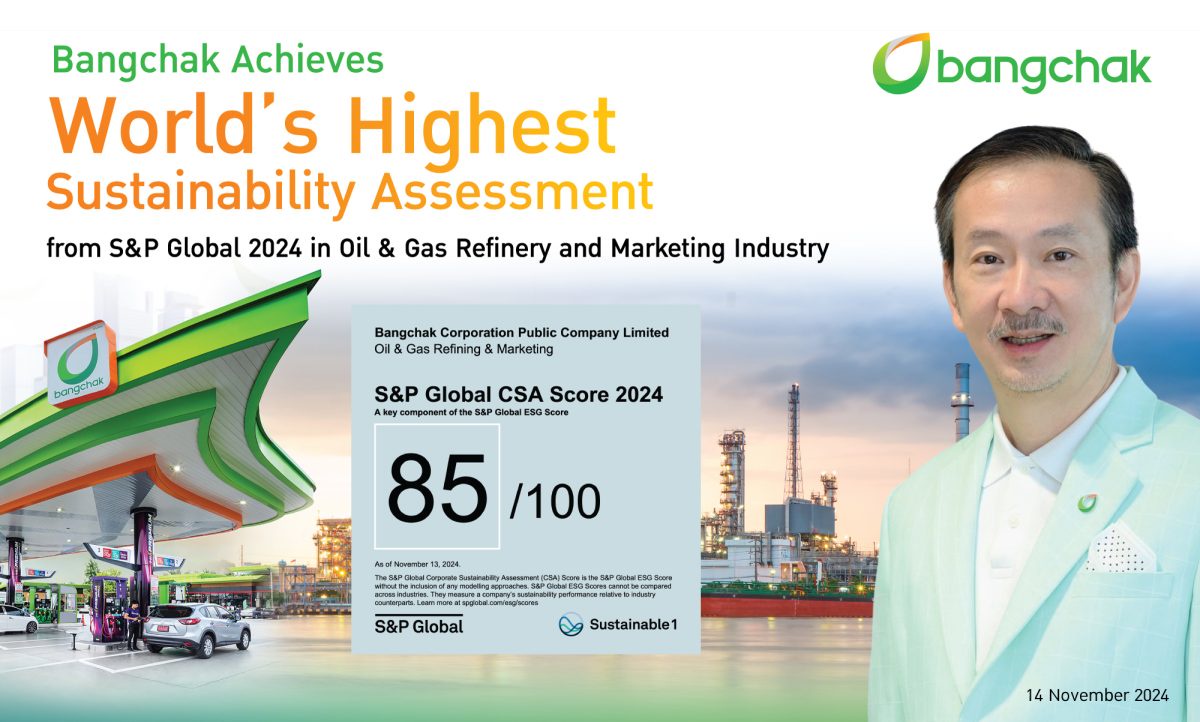 Bangchak Achieves World's Highest Sustainability Assessment from SP Global 2024 in Oil Gas Refinery and Marketing Industry