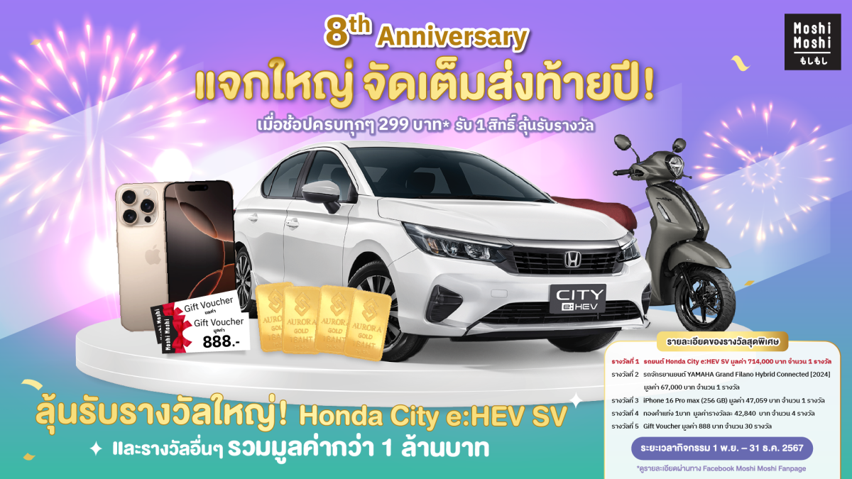 MOSHI ฉลองครบรอบ 8 ปี สู่การเติบโตอย่างยั่งยืน อัดแคมเปญพิเศษ 'แจกใหญ่ แทนคำขอบคุณ' เดินหน้าขับเคลื่อนวิสัยทัศน์ มอบความสุขด้วยการสรรค์สร้าง ผลิตภัณฑ์ที่มีดีไซน์เป็นเลิศ