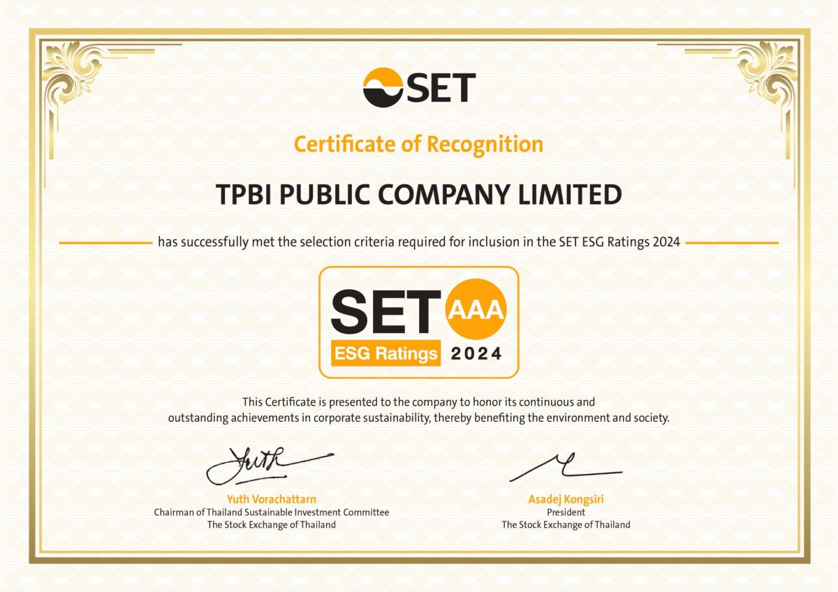 TPBI Achieves AAA Rating in SET ESG Ratings 2024, Reinforcing Leadership in Sustainable Business