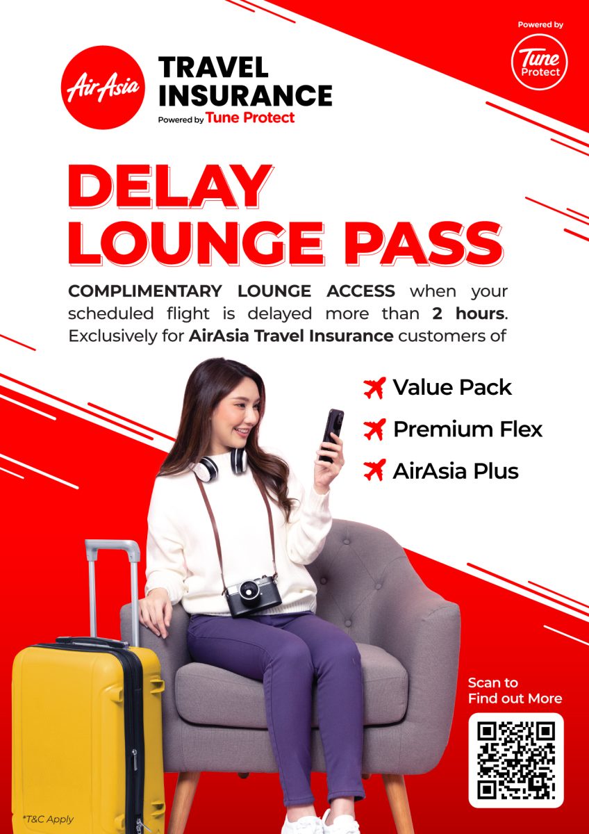 พลิกโฉมการรอเที่ยวบินล่าช้าด้วยบัตรกำนัล Delay Lounge Pass เข้าถึงห้องรับรองที่เพียบพร้อมสำหรับผู้ถือประกันการเดินทาง AirAsia