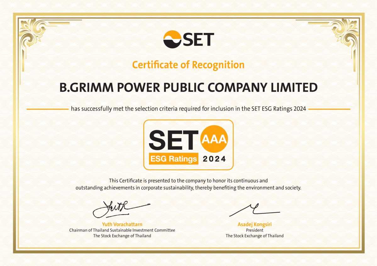 B.Grimm Power Achieves Top AAA Ratings in SET ESG Ratings, Marking 7th Consecutive Year of Recognition and Reinforcing Commitment to ESG Excellence