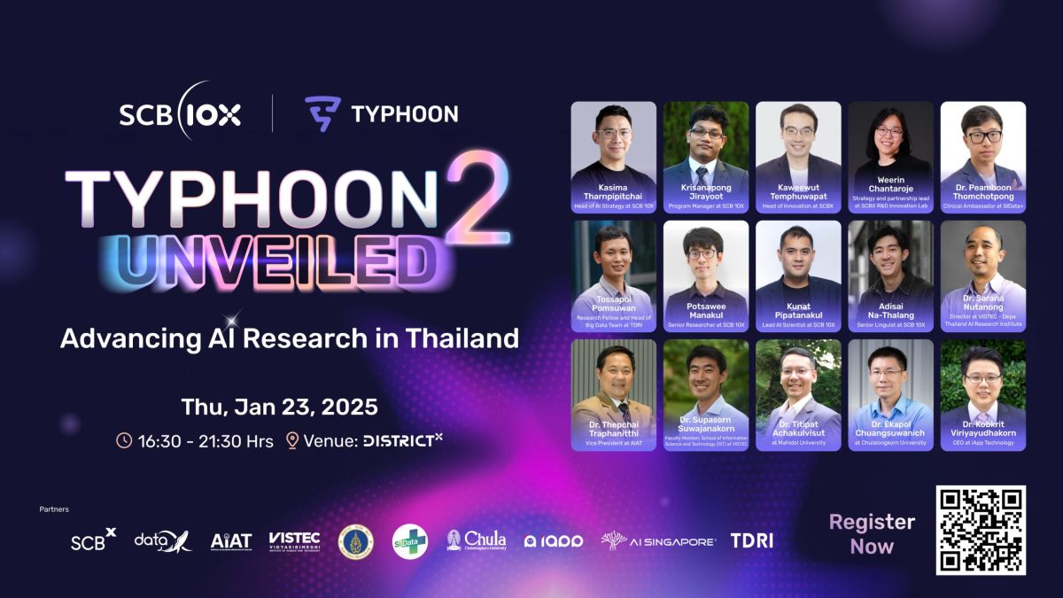 SCB 10X เปิดเวที Typhoon 2 Unveiled: Advancing AI Research in Thailand เดินหน้าวิจัย AI ไทย พร้อมเปิดตัว ไต้ฝุ่น 2.0 โมเดลภาษาไทยขนาดใหญ่ เวอร์ชั่นใหม่ล่าสุด