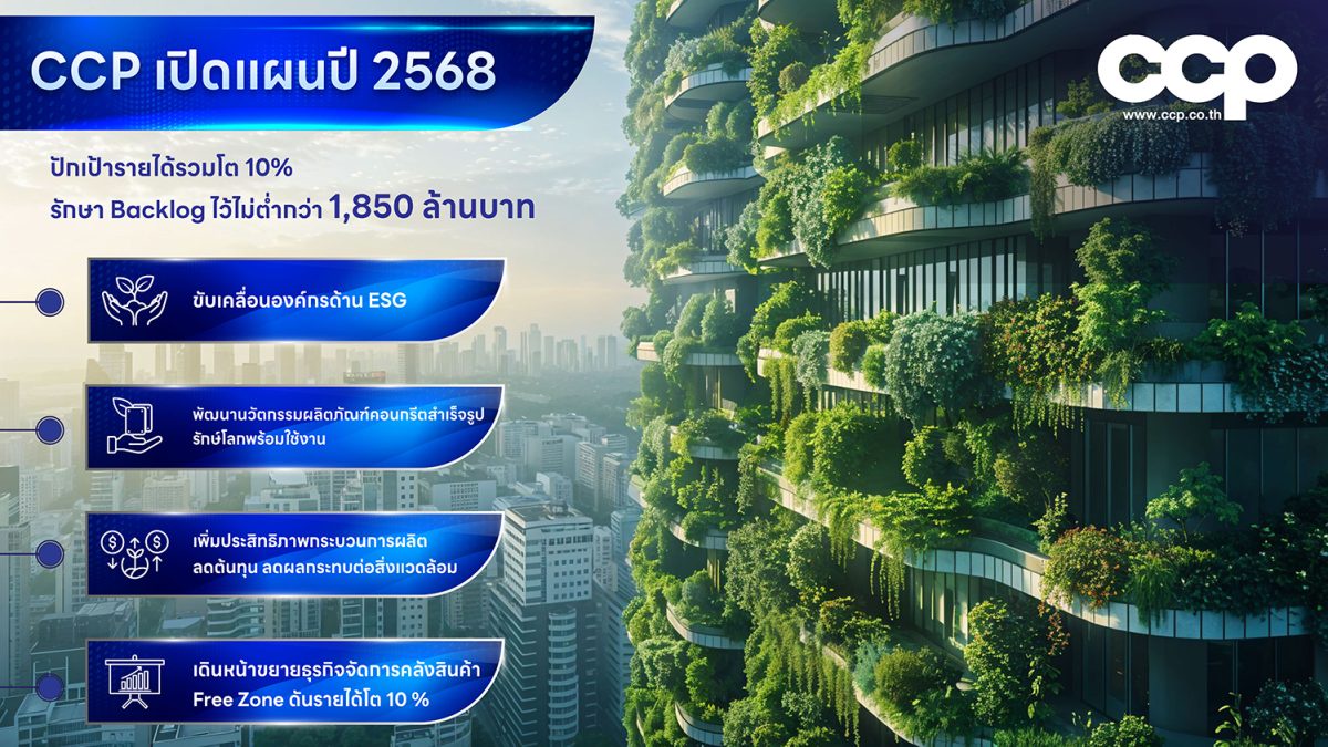 CCP เดินหน้าสู่ความยั่งยืน เปิดแผนธุรกิจปี 2568 มุ่งเน้นนวัตกรรมคอนกรีต ขยายธุรกิจคลังสินค้า Free Zone ปั้นรายได้รวมโต 10%