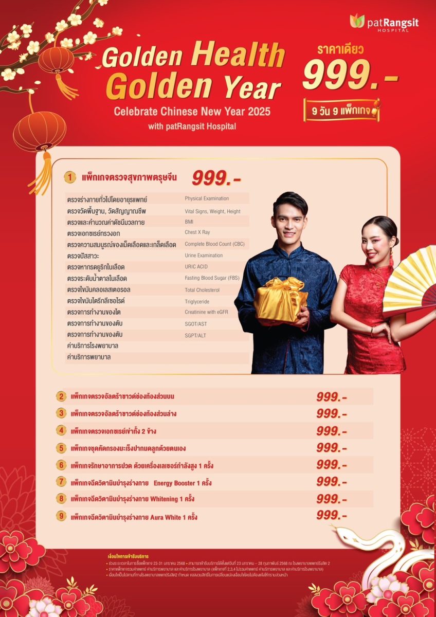 Golden Health, Golden Year - Celebrate Chinese New Year 2025 with patRangsit Hospital 9 วัน 9 แพ็กเกจ ราคาเดียว 999.-