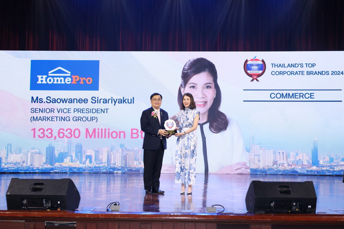 โฮมโปร ค้าปลีกเรื่องบ้าน ยืนหนึ่ง! คว้ารางวัล Thailand's Top Corporate Brand 2024 สุดยอดองค์กรมูลค่าแบรนด์สูงสุดต่อเนื่อง 4 ปีซ้อน