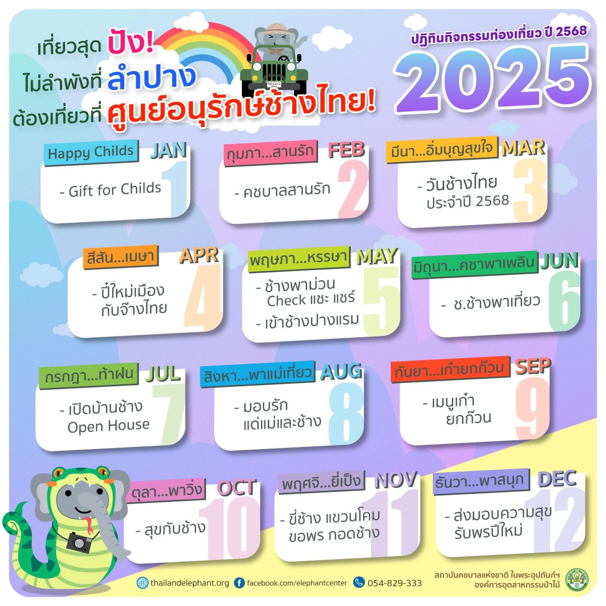 อ.อ.ป. ชวนแอ่ว ศูนย์อนุรักษ์ช้างไทย จ.ลำปาง พบกับกิจกรรมสุดปัง เที่ยวได้ตลอดทั้งปี'68