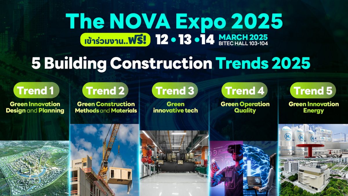 จับตา 5 เทรนด์นวัตกรรมก่อสร้างพลิกโลก สู่ทางออก Carbon Net Zero พร้อมรวมพลเทคโนโลยีสีเขียวชั้นแนวหน้า เพิ่มโอกาส-ทางรอดอสังหาฯ-ก่อสร้างไทย ผ่านงาน The NOVA Expo 2025